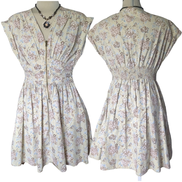 H& M Designer Base Floral Flare Dress 100*% Cotton Size 10 - Picture 8 of 16